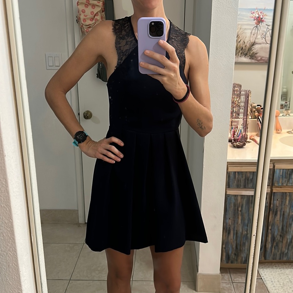 BCBG Generation formal Dress navy blue with cutouts and lace back